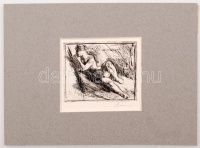 Szőnyi István (1894-1960): Hátratekintő akt. Rézkarc, papír, jelzett, paszpartuban, 8×10 cm
