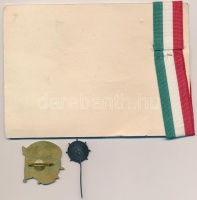 1960. 'MESZ (Magyar Evezős Szövetség) Ifj.' zománcozott fém jelvény oklevéllel + 'MHD (Magyar Hajó és Daru) Törzsgárda' zománcozott fém kitűző + 'MHRT (Magyar Hajózási Részvénytársaság) Törzsgárda' zománcozott fém jelvénye